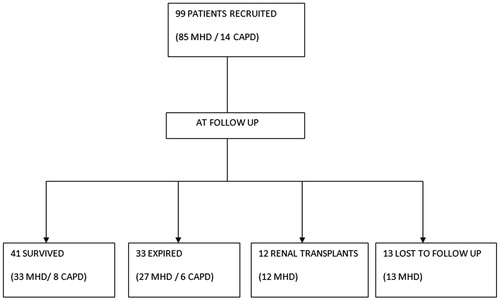Figure 1. Flowchart showing outcomes of the recruited patients at follow-up.
