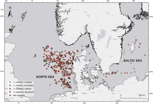 Figure 4. The spatial distribution and classification of the 549 wrecks classified in the study (Authors).