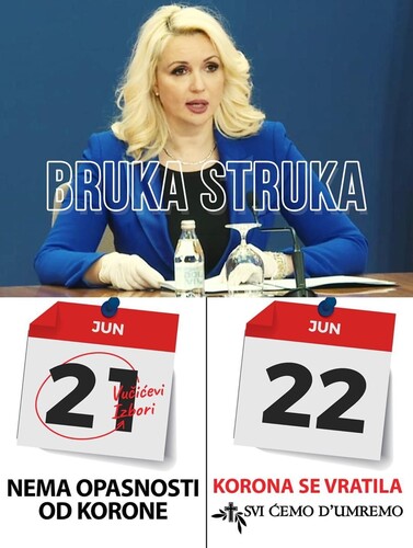 Figure 3 ‘Shameful expertise’ (rhymes in Serbian), 26 June 2020  21 June (Vučić’s elections) | 22 June|‘There is no danger from corona’ | ‘Corona is back, we’re all gonna die’