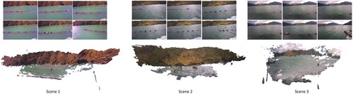 Figure 6. Results of background environment reconstruction. The top row visualises a cluster of frame images from each video.