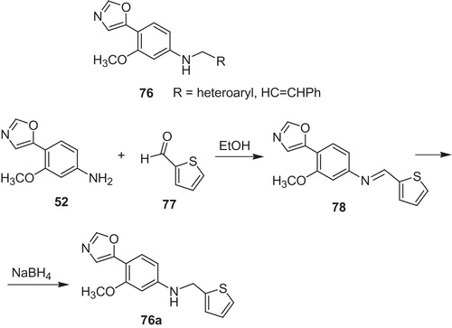 Scheme 16. Synthesis of (5-oxazolyl)phenyl amines 76Citation57.