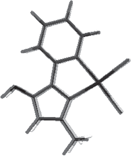 Figure 7.  Comparison of compound 3 structures from X-ray crystallography (gray scale) and DFT calculations (black).