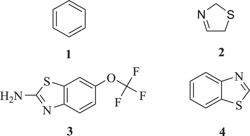 Figure 1.  Chemical structures of riluzole (3) and 1,3-benzothiazole (4).