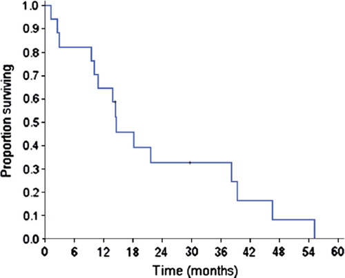 Figure 1. Overall survival from start of first-line chemotherapy for 17 patients