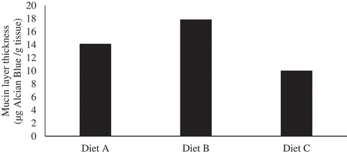 Figure 1. Mucin adherent layer thickness of birds fed different levels of semi synthetic ingredients.