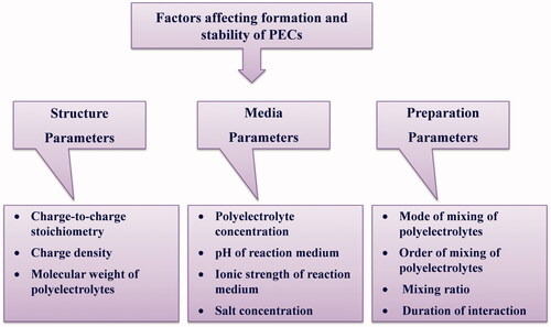 Figure 5. Illustrative representation of various factors affecting the formation and stability of PECs.