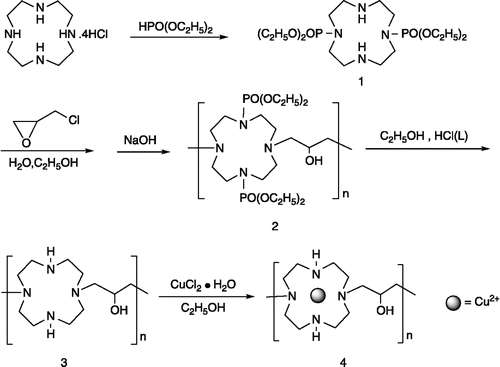 Scheme 1.  The synthetic route of the linear polymer of cyclen copper (II) complex.