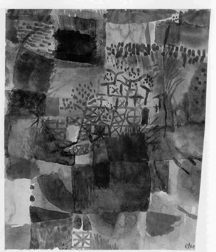 Figure 16. Paul Klee (1878–1940), Erinnerung an einen Garten (Remembrance of a Garden), 1914, watercolor on linen paper mounted on cardboard, 25.2 × 21.5 cm. Kunstsammlung Nordrhein-Westfalen, Dusseldorf.