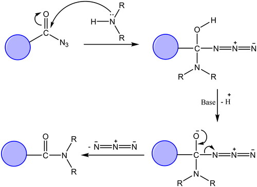 Figure 4. Suggested mechanism of reaction of acyl azide with primary and secondary amines.