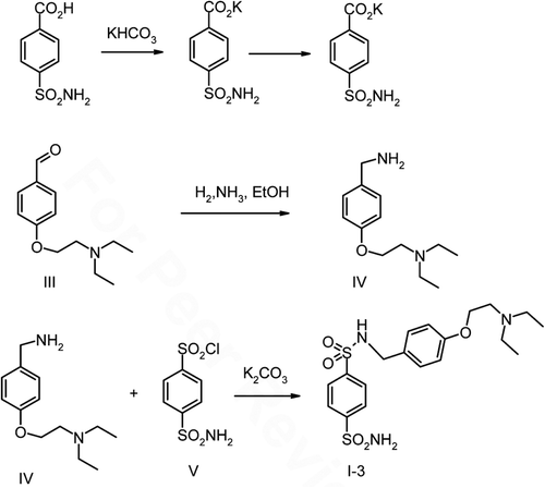 Scheme 3  Synthesis of N-(4-diethylaminoethoxybenzyl)benzene-1,4-bis(sulfonamide (I-3).
