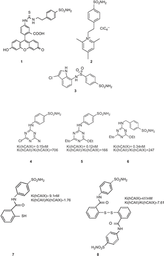Figure 11.  Structures of anti-carbonic anhydrase IX (CA IX) derivatives.