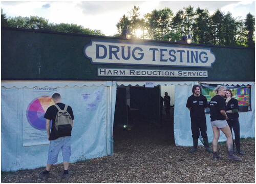 Figure 4. The Drugs Wheel on display outside The Loop's drug checking service at Boomtown Fair festival, UK, 2017.