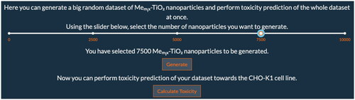 Figure 5. Graphical user interface allowing user to select the amount of generated nanomaterials.