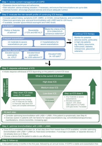 Figure 2 A proposed step-by-step algorithm for safely withdrawing ICS from patients with COPD in real-life clinical practice.