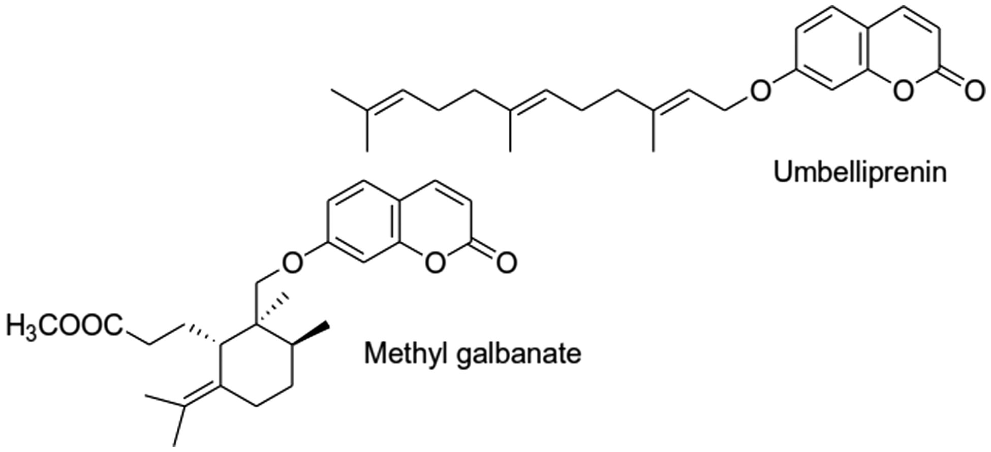 Figure 1. Chemical structures of UMB and MG from F. szowitsiana.