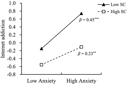 Figure 4 Moderating role of SC on Anxiety-IA relationship.