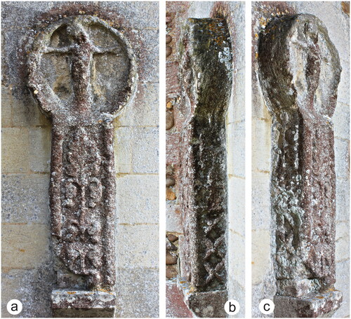 Fig. 14. The Hilton cross fragment: a) surviving broad face A; b) right-hand narrow face B; c) left-hand narrow face DPhotos and copyright authors