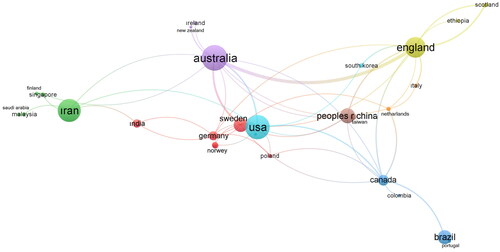 Figure 7. Co-authorship analysis cluster diagram (among countries).
