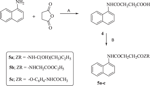 Scheme 2.  Reagents and conditions: (A) Acetic acid, stirring at rt, (B) ethyl chloroformate/triethylamine, at 10 °C then H-ZR and stirring at rt.