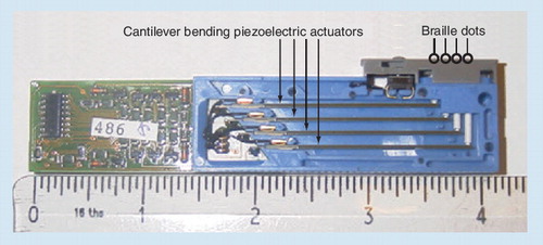 Figure 1. Lateral view of a typical piezo bimorph Braille cell.