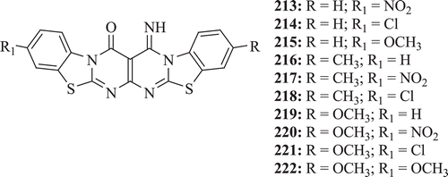 Figure 43.  Chemical structure of 15-iminobenzothiazolo[2,3-b]pyrimido[5,6-c]pyrimido[2,3-b]benzothiazole-14(H)-one derivatives.