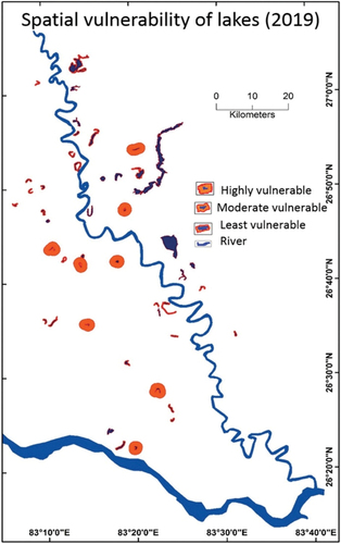 Figure 6. Spatial vulnerability index of alive lakes during 50 years (1969 – 2019).