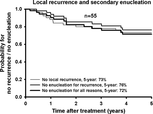 Figure 3.  Probability for no local recurrence and no enucleation after 106Ru/Rh brachytherapy.