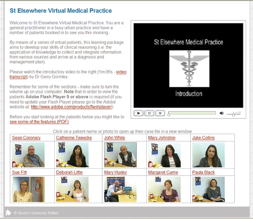 Figure 1. Image of ‘St Elsewhere Virtual Medical Practice’ home page.