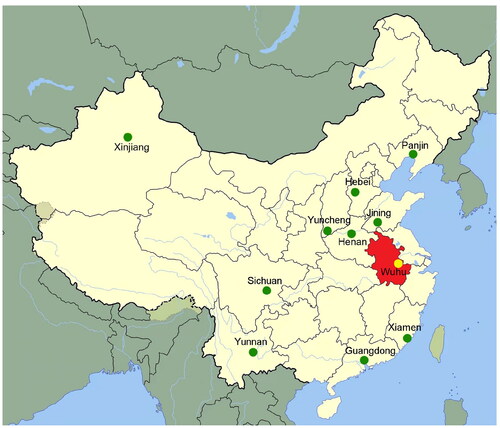 Figure 1. Geographic positions of the Wuhu Han population and other additional reference Chinese Han populations. The map highlights Anhui Province with a red background.
