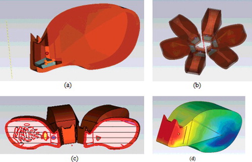 Figure 2. Simulation set-up. (a) Rabbit model; (b) simulated rabbits; (c) cross-sectional view; (d) SAR distribution at 2100 MHz (10 g).