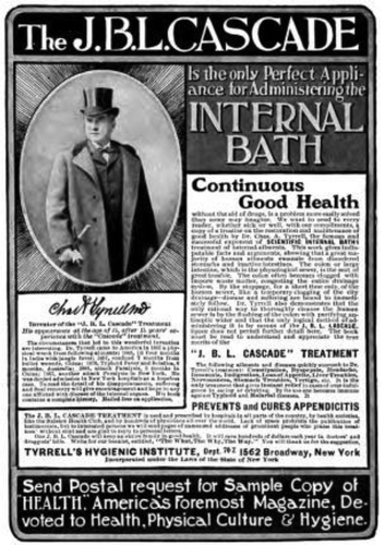 Figure 3. An advertisement for the J.B.L. Cascade, Health: a Home Magazine dedicated to Physical Culutre and Hygiene, December 1905 issue. https://archive.org/stream/healthahomemaga00unkngoog#page/n492/mode/2up Copyright expired, originally printed prior to 1923 in the US.