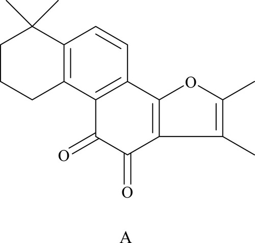 Figure 1 The chemical structures of the major lipophilic components (tanshinone-IIA) are shown in A.