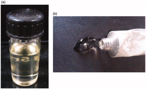 Figure 7. Photograph showing the images of microemulsion formulations (a) MOPT-NMP and (b) MOPT-NMP gel.