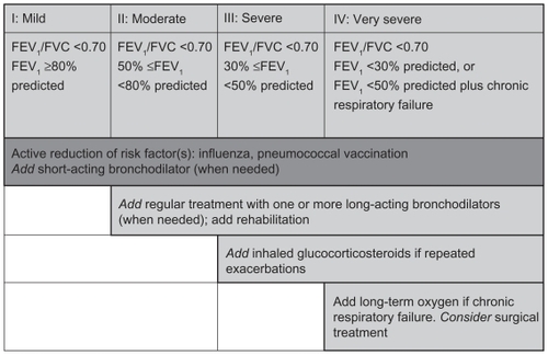 Figure 2 The stepwise approach to the management of chronic obstructive lung disease.Citation1