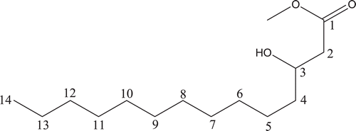 Figure 1.  Compound 1 (3-hydroxymyristic acid methyl ester).