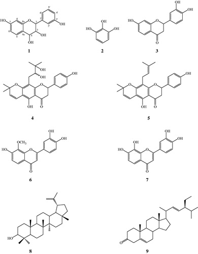 Figure 1. Chemical structures of isolated compounds from Albizia myriophylla Benth.