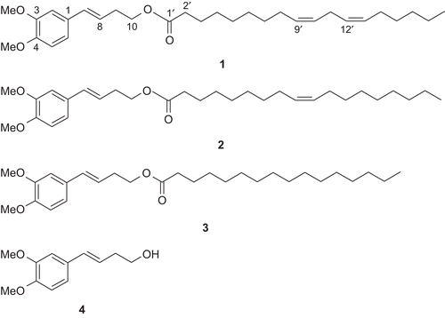 Figure 1.  Chemical structures of compounds 1-3 and compound D (4).