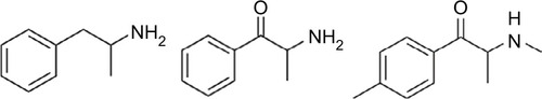 Figure 2 Chemical similarity of amphetamine, cathinone, and mephedrone; note the addition of the ketone functional group to the latter two compounds.