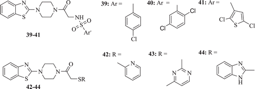 Figure 9.  Chemical structure of benzothiazole derivatives containing piperazino-arylsulfonamides, arylthiol and sulphonamides moieties.
