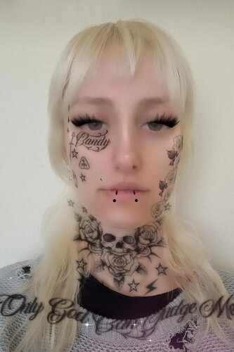 FIGURE. 5 Alt Beauty filter EMO XCORE’ by @paigepiskin. The filter applies body modifications, airbrushed skin, alteration to lip size and overt makeup application.