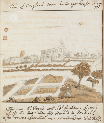 Figure 3. Stukeley’s view of Anchor Church Field, 26th September 1735 (British Library MS 51048, f. 57r).