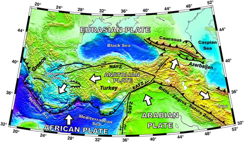 Figure 1. Simplified tectonic map of the Turkey earthquake region and surroundings (compiled from Tan Citation2021).