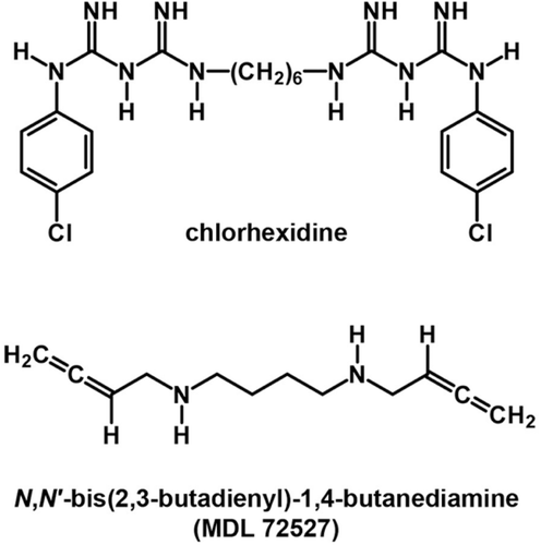 Figure 1.  Chemical structures of chlorhexidine and MDL 72527.
