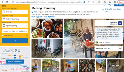Figure 2. A snapshot of a homestay in Ben Tre province on Booking.com, displaying the overall rating score and tourists’ opinions.