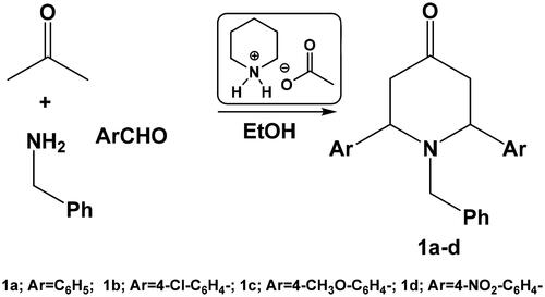 Scheme 1. Synthesis of 1-benzyl-2,6-diarylpiperidin-4-one 1a–d.