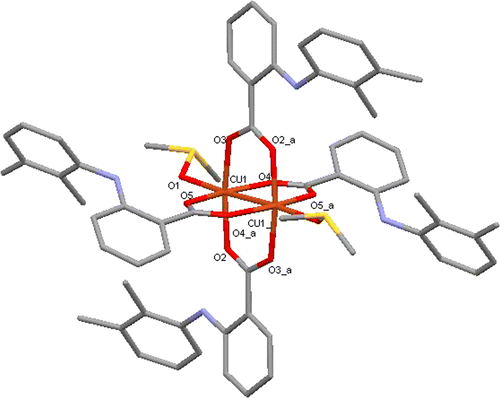 Figure 2.  The structure of [Cu(mef)2(DMSO)]210b.