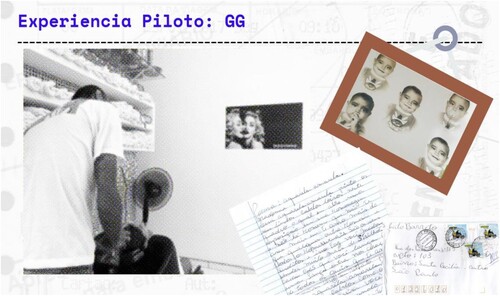 Figure 2. Photos and letters of GG, the first interviewee of Passsagem Só de Ida. The picture of GG working (on the left) was taken in his hair-dresser saloon, in Pindamonhangaba, São Paulo, Brazil. The picture was sent by GG in 2020. The other archival pieces were sent together and were produced in different moments of GG’s life.