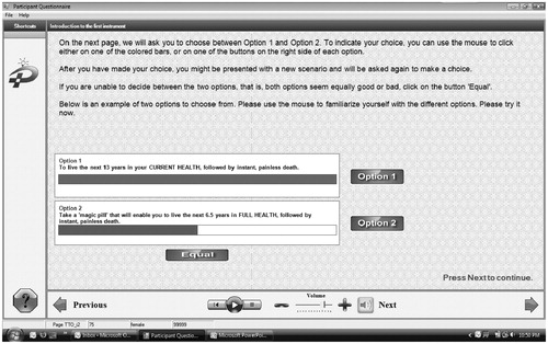 Figure 1.  Screenshot of the computerized time trade-off questionnaire: on the eQtool.