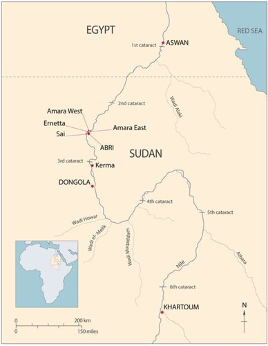 Figure 1. Map of Sudan with key locations discussed in text. Drawing: Claire Thorne.
