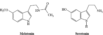 Figure 1.  The chemical structures of melatonin and serotonin.